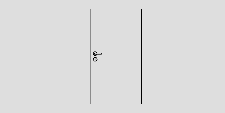 Abbildung einer einfarbigen Zimmertür mit glatter Oberfläche, Türdrücker und Schloss.